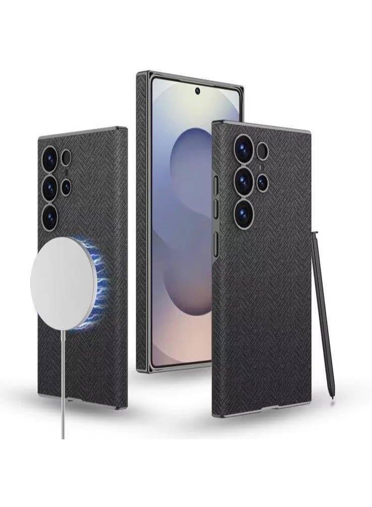 Samsung Galaxy S25 Ultra Case, MagSafe Compatible, Anti-Fall Protection with Camera Shield, Soft Edge Design, TPU+PC Back Cover (Black Fabric) - Image 2